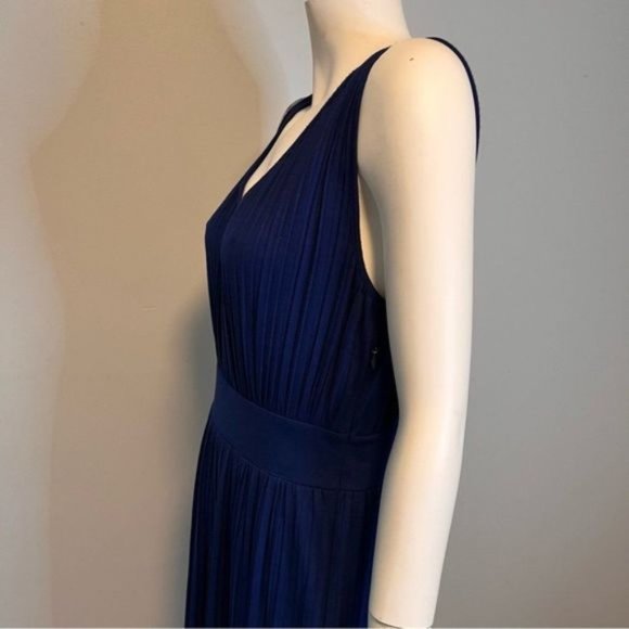 Banana Republic Mystic Blue Pleated V-Neck Sleeveless Dress Size 10 - Picture 9 of 12